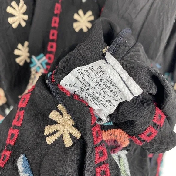 Johnny Was Dulci Tunic Black Size Medium Floral Embroidered Red Long Sleeve - Picture 3 of 5